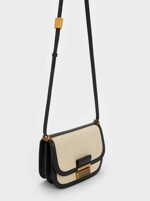 Women Charlot Canvas Crossbody Bag 8211 Black CHARLES and KEITH Crossbody Bags
