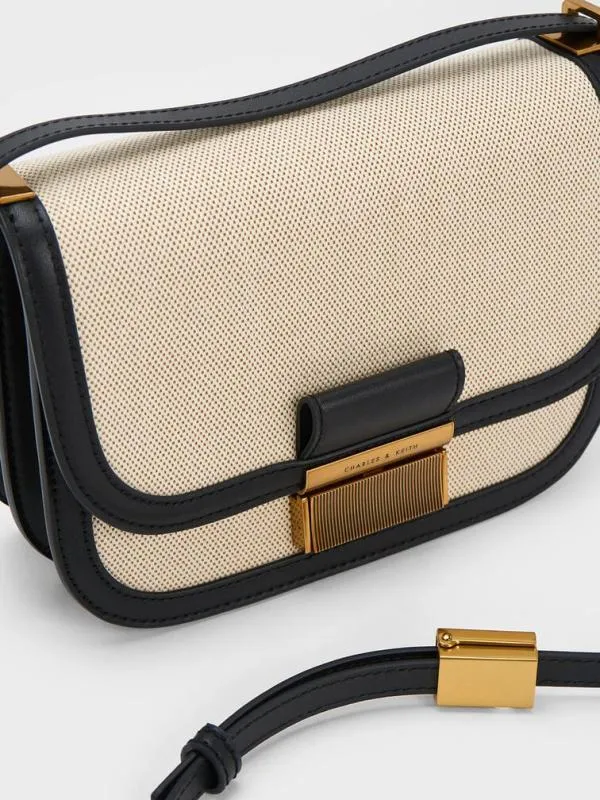 Women Charlot Canvas Crossbody Bag 8211 Black CHARLES and KEITH Crossbody Bags