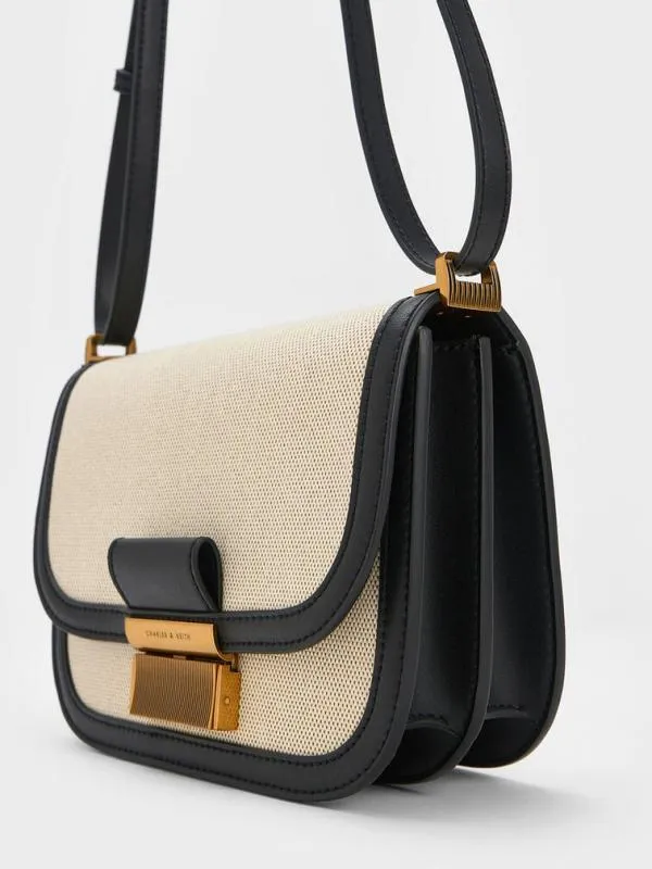 Women Charlot Canvas Crossbody Bag 8211 Black CHARLES and KEITH Crossbody Bags