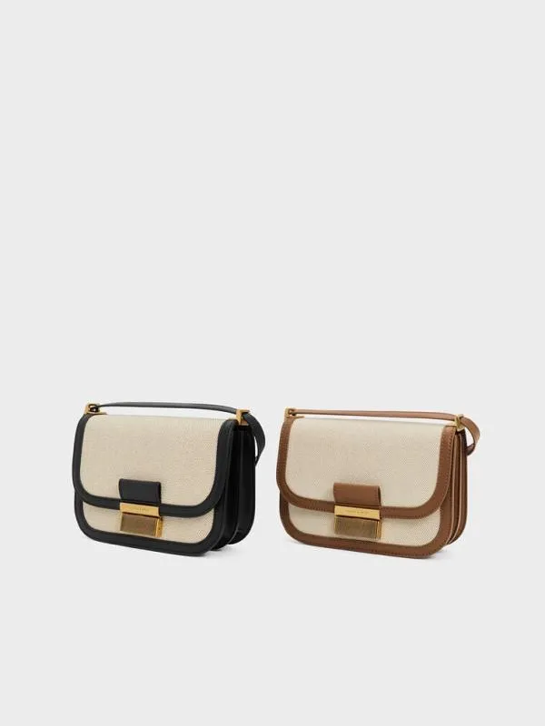 Women Charlot Canvas Crossbody Bag 8211 Black CHARLES and KEITH Crossbody Bags