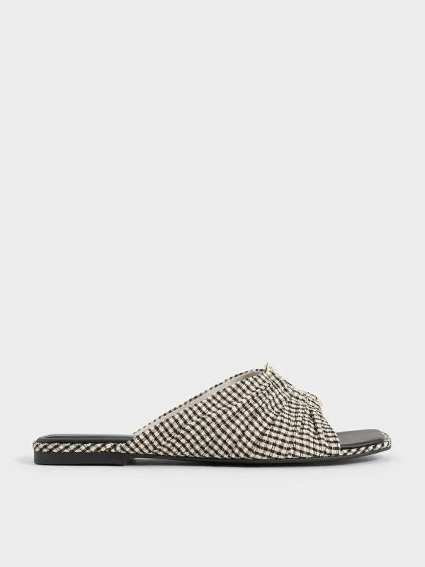 Women Checkered Ruched OvalAccent Slide Sandals 8211 Multi CHARLES and KEITH Sandals Women Checkered Ruched OvalAccent Slide Sandals 8211 Multi CHARLES and KEITH Sandals