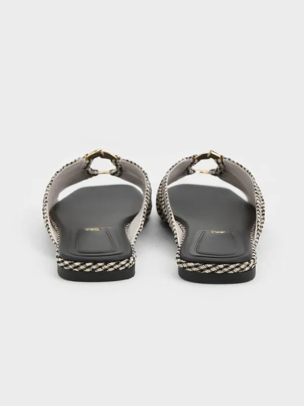 Women Checkered Ruched OvalAccent Slide Sandals 8211 Multi CHARLES and KEITH Sandals