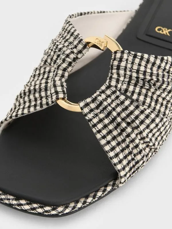 Women Checkered Ruched OvalAccent Slide Sandals 8211 Multi CHARLES and KEITH Sandals