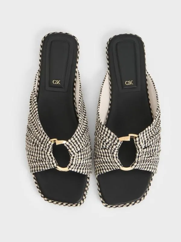 Women Checkered Ruched OvalAccent Slide Sandals 8211 Multi CHARLES and KEITH Sandals