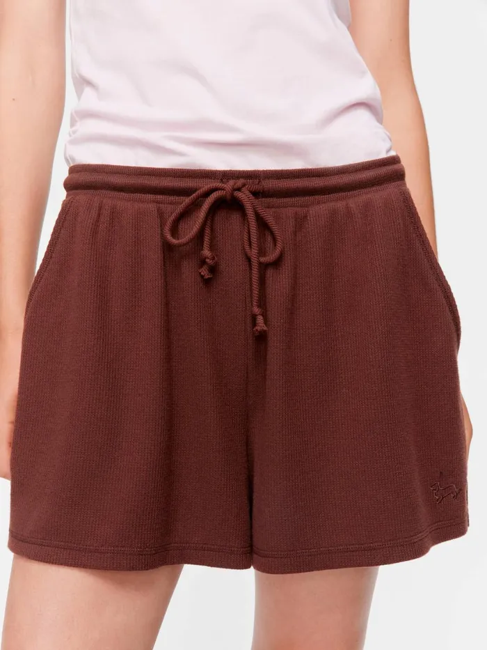 Women Chocolate Soft Waffle Mid Short Brown Peter Alexander Shorts
