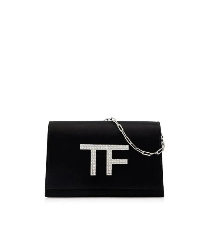 Women Clutches Tom Ford Crystal Embellished Satin Tf Disco Bag Black