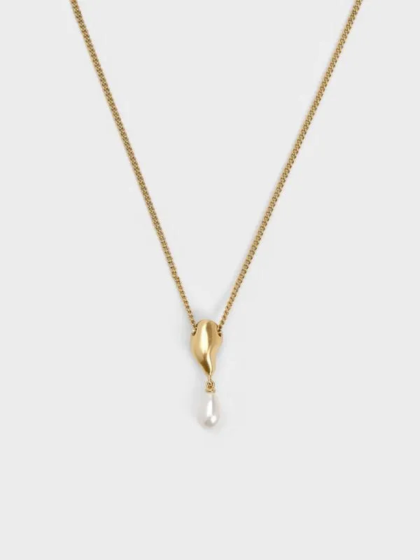 Women Corrine Teardrop Pearl Necklace 8211 Brush Gold CHARLES and KEITH Necklaces Women Corrine Teardrop Pearl Necklace 8211 Brush Gold CHARLES and KEITH Necklaces