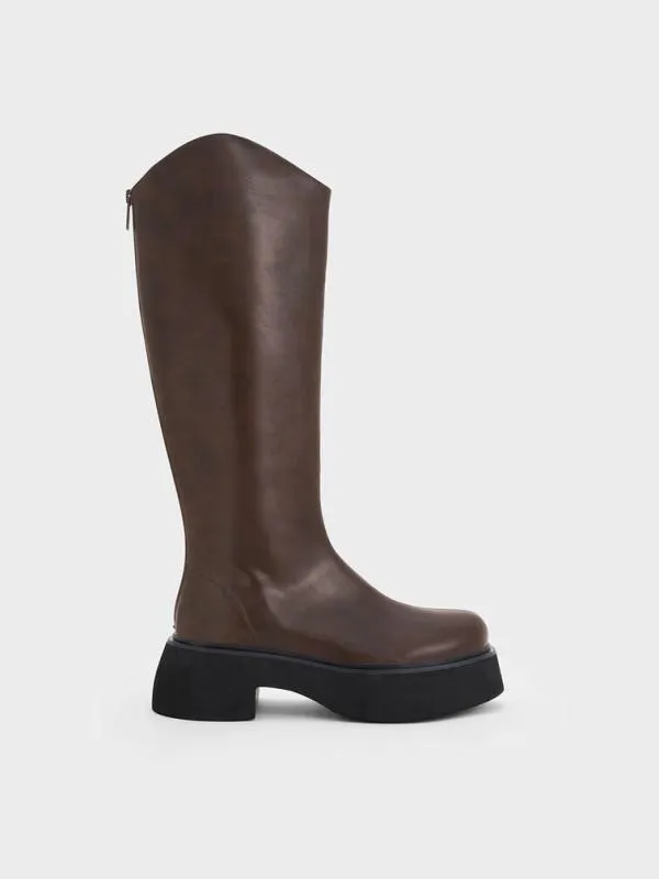 Women Cowboy Platform KneeHigh Boots 8211 Dark Brown CHARLES and KEITH Boots
