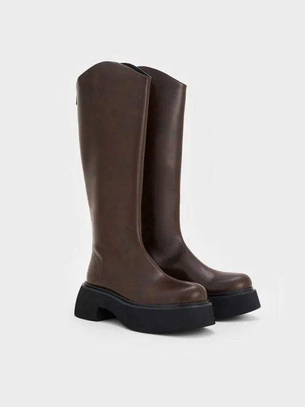 Women Cowboy Platform KneeHigh Boots 8211 Dark Brown CHARLES and KEITH Boots
