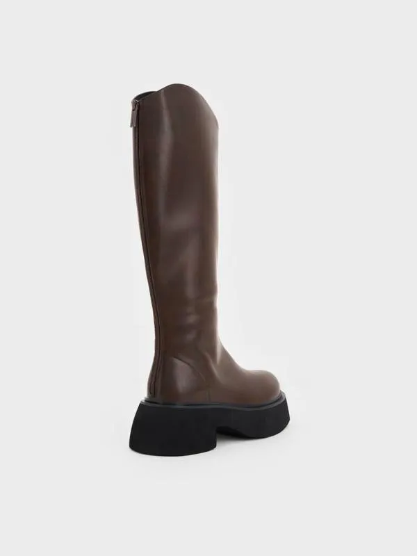 Women Cowboy Platform KneeHigh Boots 8211 Dark Brown CHARLES and KEITH Boots