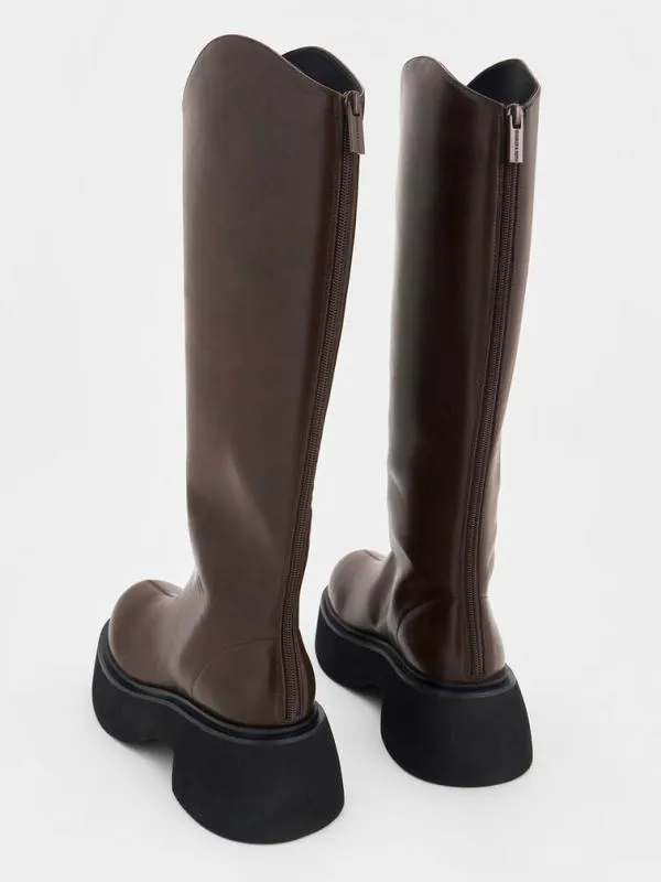 Women Cowboy Platform KneeHigh Boots 8211 Dark Brown CHARLES and KEITH Boots