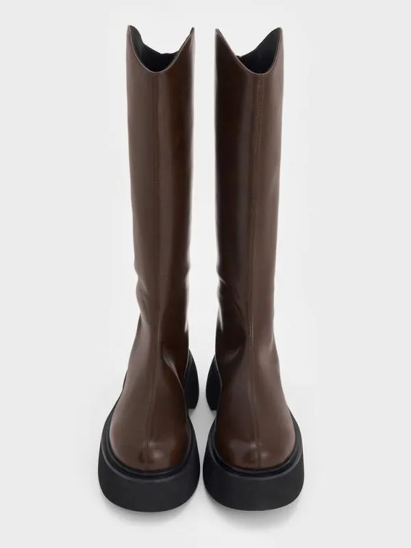 Women Cowboy Platform KneeHigh Boots 8211 Dark Brown CHARLES and KEITH Boots