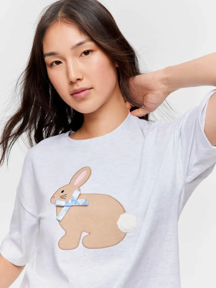 Women Crafty Bunny Tee Grey Marle Peter Alexander Tops