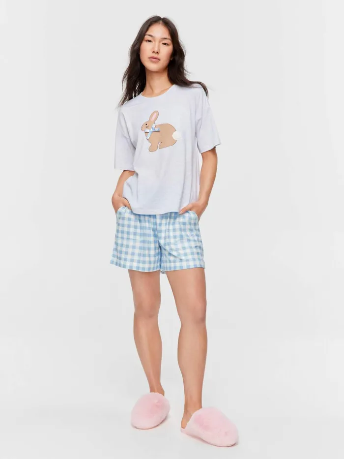 Women Crafty Bunny Tee Grey Marle Peter Alexander Tops