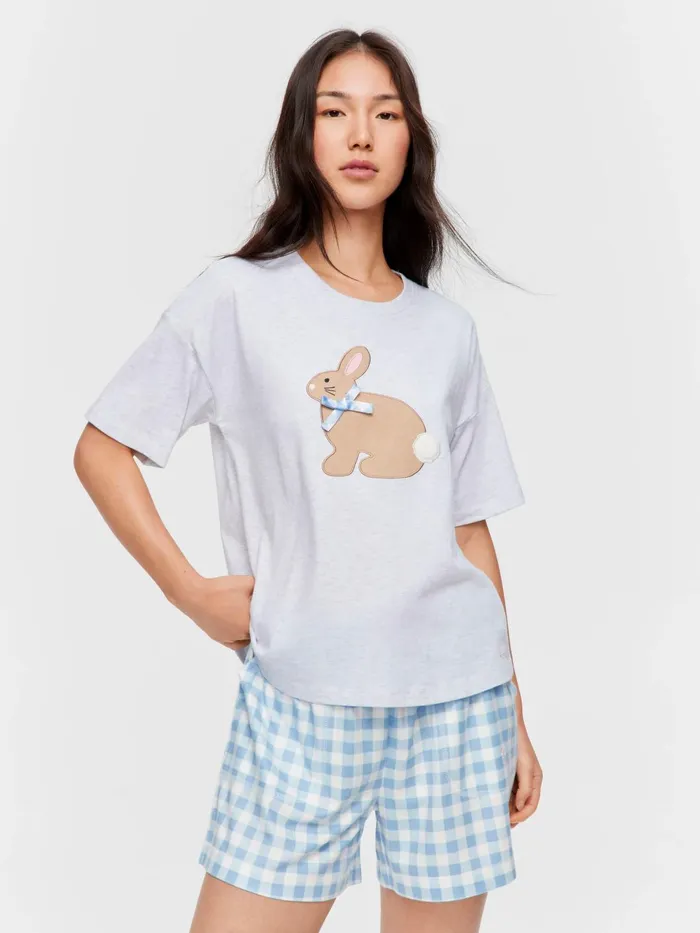 Women Crafty Bunny Tee Grey Marle Peter Alexander Tops