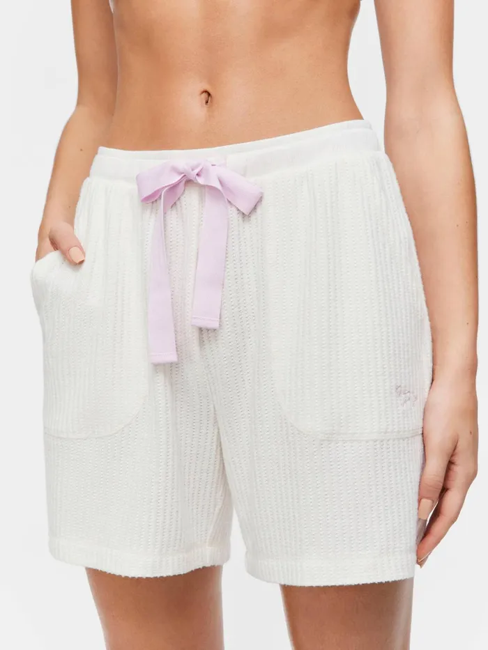 Women Cream Brushed Waffle Long Short Cream Peter Alexander Shorts
