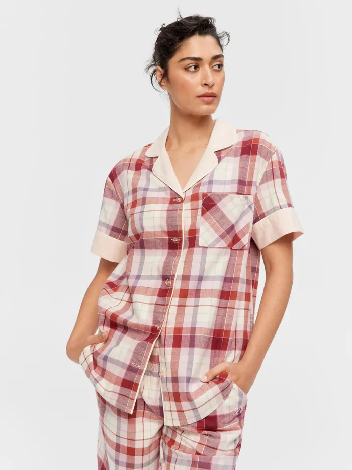 Women Cream Check Short Sleeve Shirt Multi Peter Alexander Tops