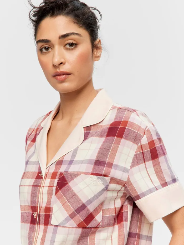 Women Cream Check Short Sleeve Shirt Multi Peter Alexander Tops