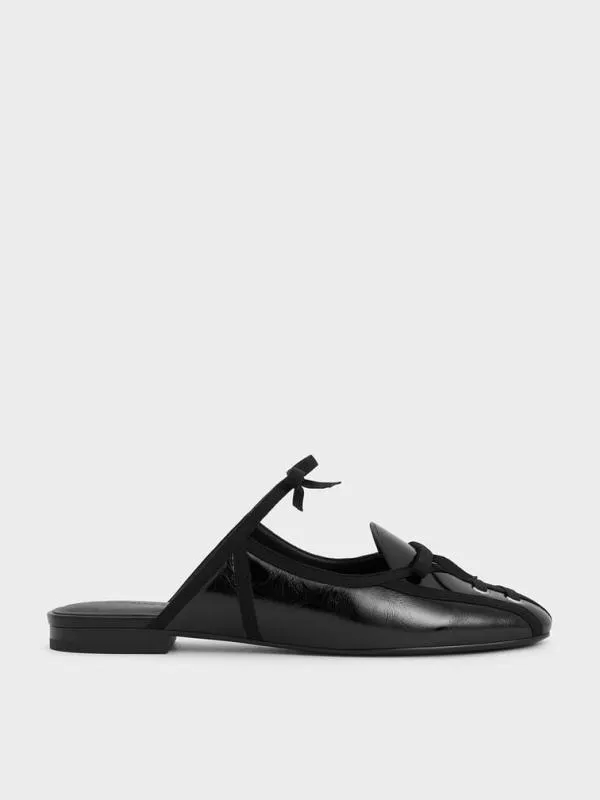 Women CrinkleEffect LaceUp Bow Ballet Mules 8211 Black CHARLES and KEITH Flats Women CrinkleEffect LaceUp Bow Ballet Mules 8211 Black CHARLES and KEITH Flats