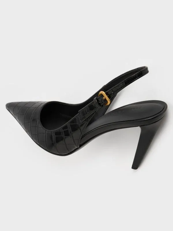 Women CrocEffect ConeHeel PointedToe Pumps 8211 Animal Print Black CHARLES and KEITH Heels