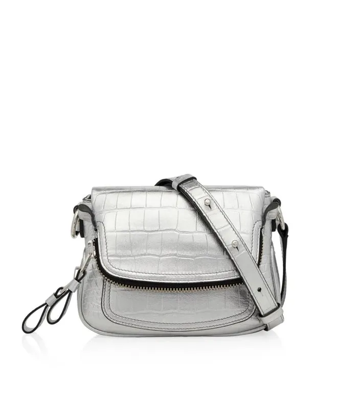 Women Cross Body Bags Tom Ford Stamped Leather Jennifer Mini Bag Silver