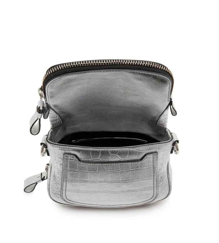 Women Cross Body Bags Tom Ford Stamped Leather Jennifer Mini Bag Silver