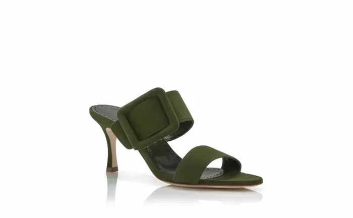 Women Dark Khaki Green Suede Open Toe Mules Manolo Blahnik Mules