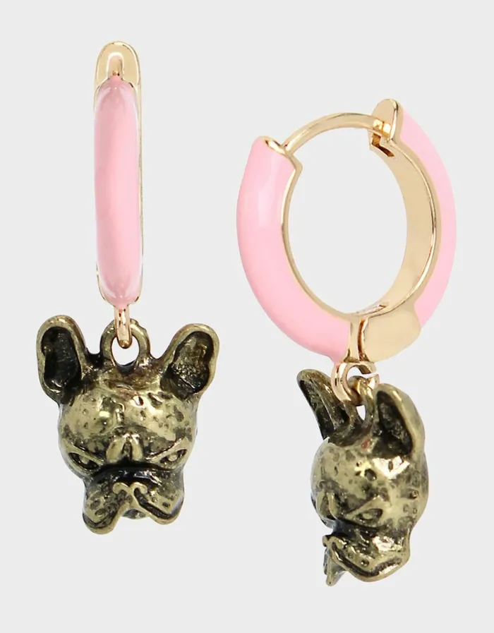 Women DEAR BETSEY FRENCHIE HUGGIE EARRINGS PINK Betsey Johnson