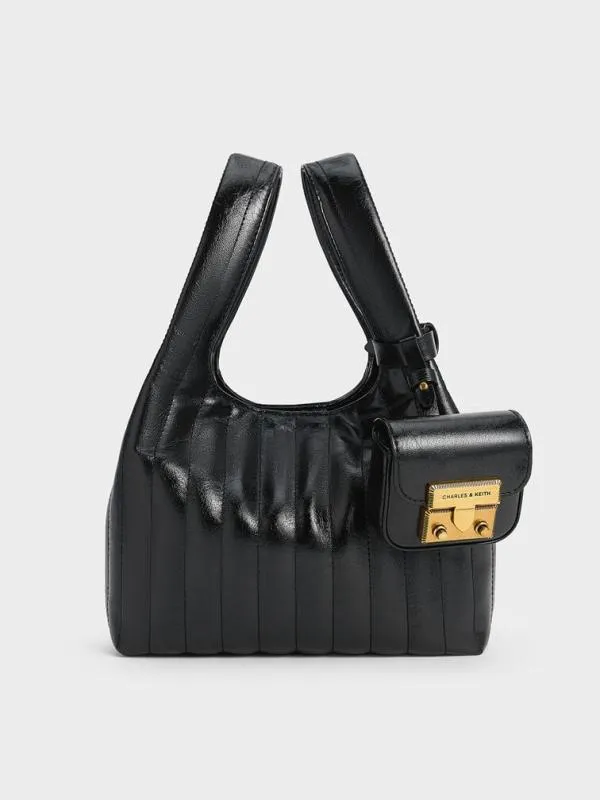 Women Donna CrinkleEffect Tote Bag 8211 Black CHARLES and KEITH Tote Bags