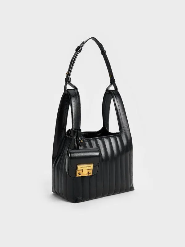 Women Donna CrinkleEffect Tote Bag 8211 Black CHARLES and KEITH Tote Bags