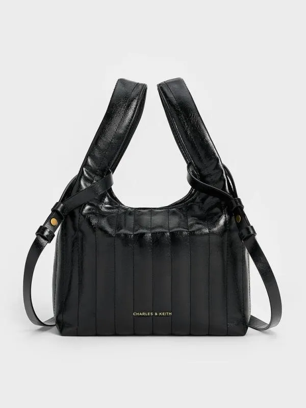 Women Donna CrinkleEffect Tote Bag 8211 Black CHARLES and KEITH Tote Bags