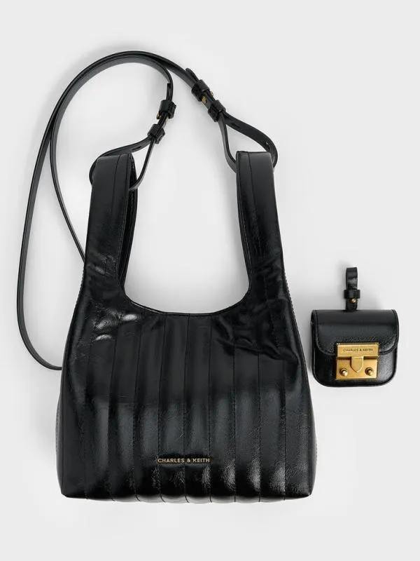 Women Donna CrinkleEffect Tote Bag 8211 Black CHARLES and KEITH Tote Bags