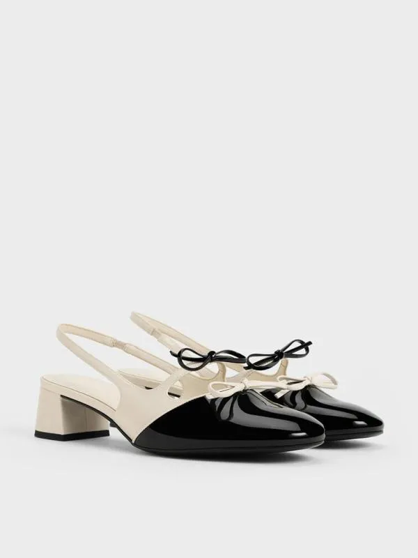 Women Dorri TwoTone DoubleBow Slingback Pumps 8211 Chalk CHARLES and KEITH Heels