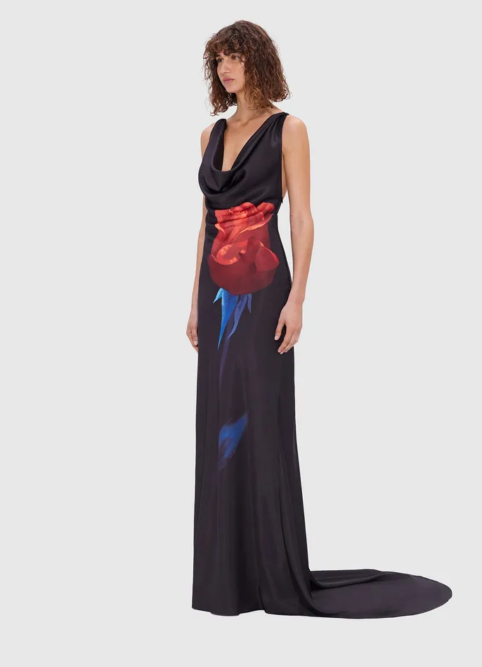 Women Dresses and Jumpsuits LEO LIN Ariana Open Back Gown 8211 Rose Print