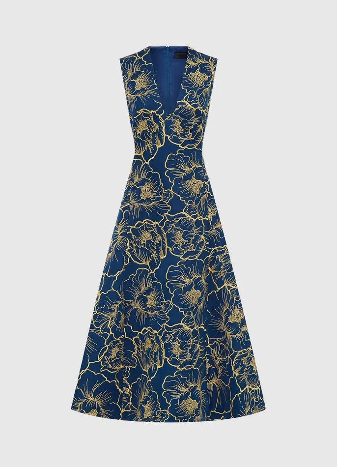 Women Dresses and Jumpsuits LEO LIN Nicola V Neck Midi Dress 8211 Marine Blue
