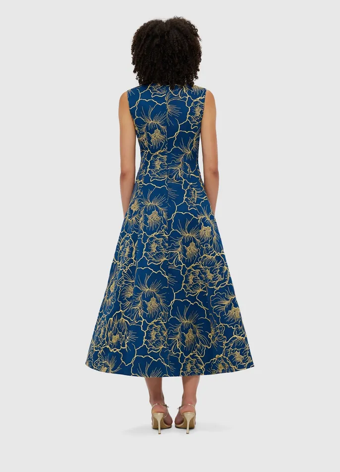 Women Dresses and Jumpsuits LEO LIN Nicola V Neck Midi Dress 8211 Marine Blue