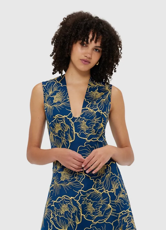 Women Dresses and Jumpsuits LEO LIN Nicola V Neck Midi Dress 8211 Marine Blue