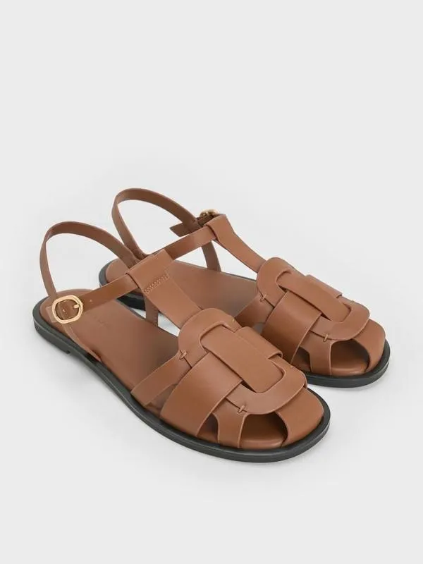 Women Easley TBar Caged Sandals 8211 Caramel CHARLES and KEITH Sandals
