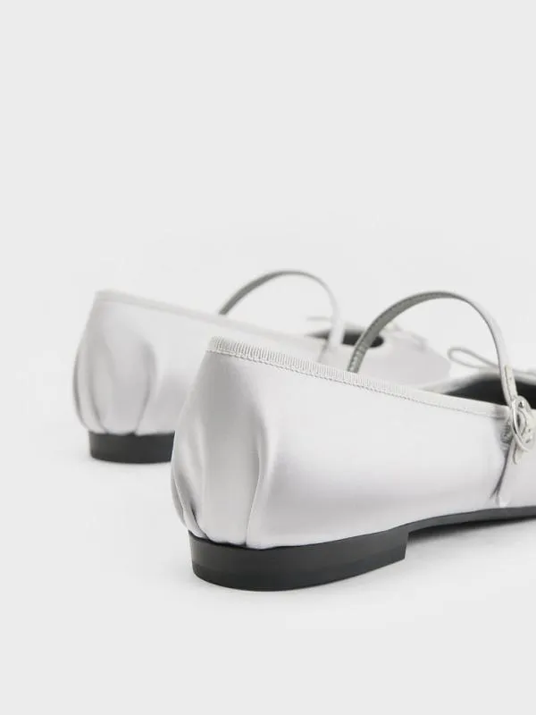 Women Emiko Satin Bow Mary Jane Flats 8211 Silver CHARLES and KEITH Ballet Flats