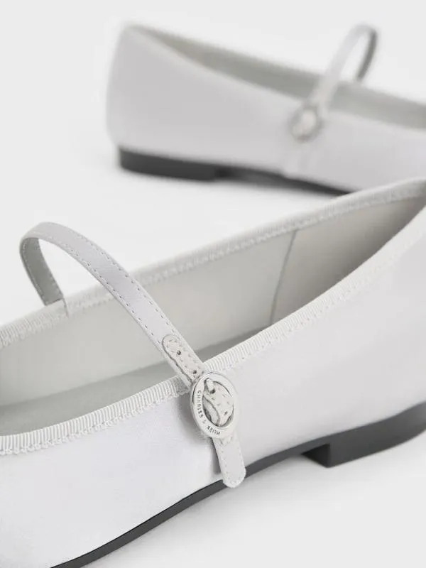 Women Emiko Satin Bow Mary Jane Flats 8211 Silver CHARLES and KEITH Ballet Flats