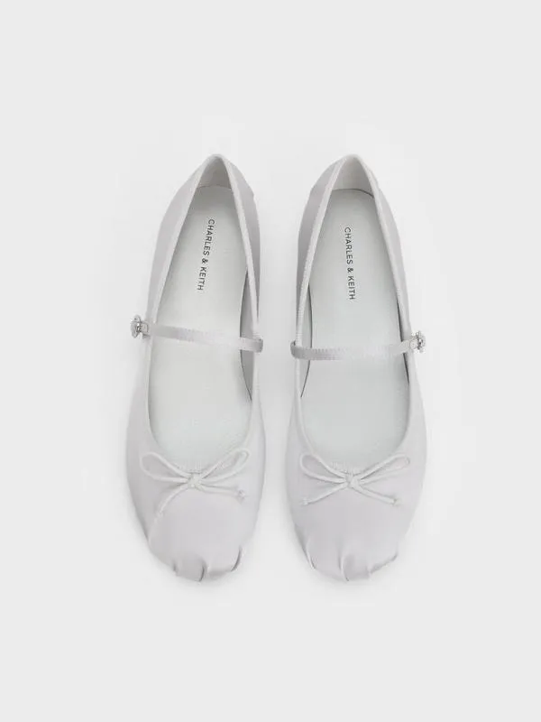 Women Emiko Satin Bow Mary Jane Flats 8211 Silver CHARLES and KEITH Ballet Flats