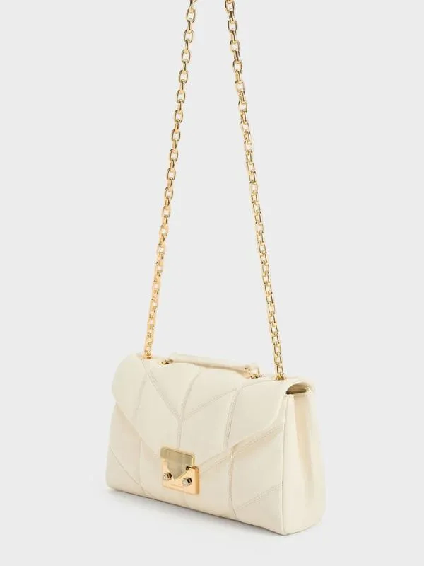 Women Eudora Chevron Trapeze Bag 8211 Cream CHARLES and KEITH Shoulder Bags