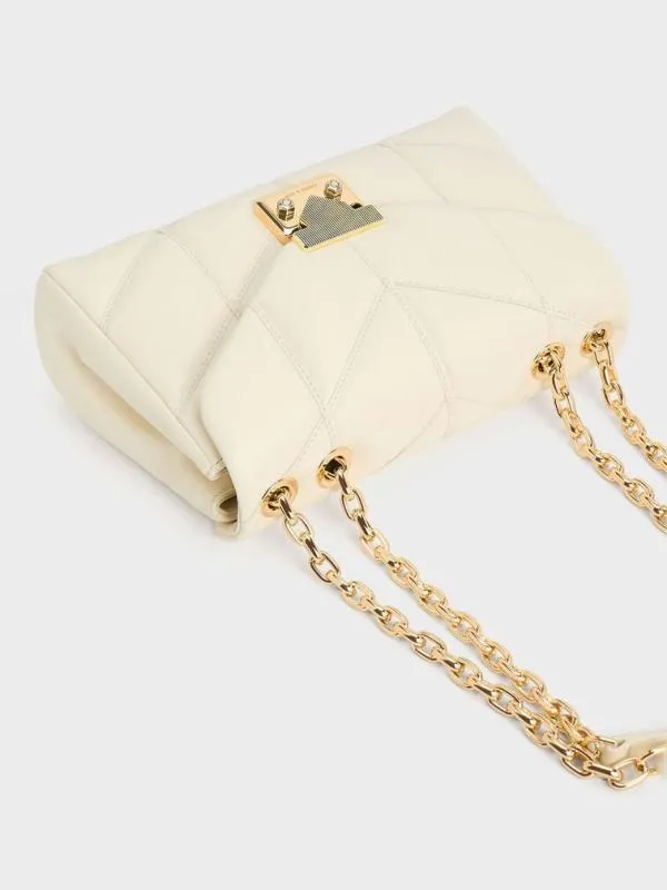 Women Eudora Chevron Trapeze Bag 8211 Cream CHARLES and KEITH Shoulder Bags