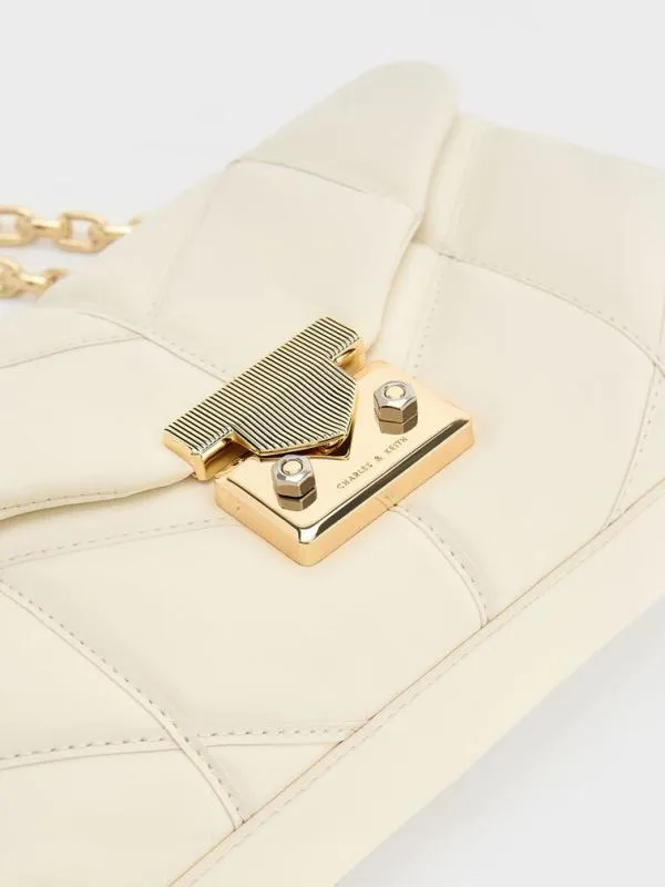 Women Eudora Chevron Trapeze Bag 8211 Cream CHARLES and KEITH Shoulder Bags