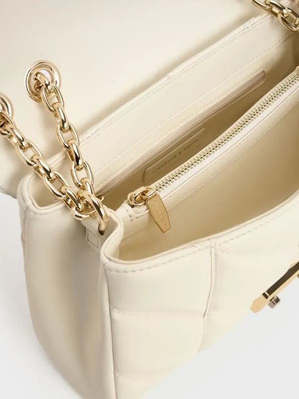 Women Eudora Chevron Trapeze Bag 8211 Cream CHARLES and KEITH Shoulder Bags