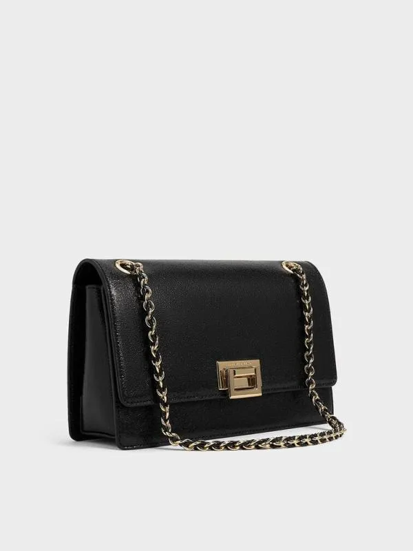 Women Everline Glittered BraidedStrap Shoulder Bag 8211 Black CHARLES and KEITH Shoulder Bags