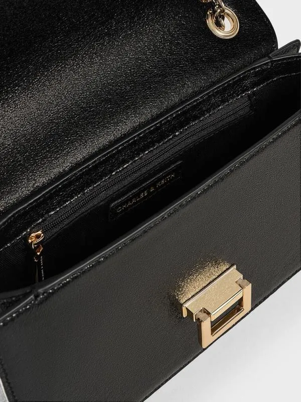Women Everline Glittered BraidedStrap Shoulder Bag 8211 Black CHARLES and KEITH Shoulder Bags
