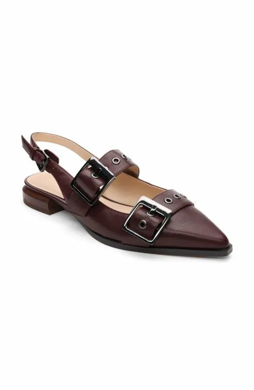 Women Flats Liverpool Los Angeles Villa Leather Slingback With Double Buckle Hickory