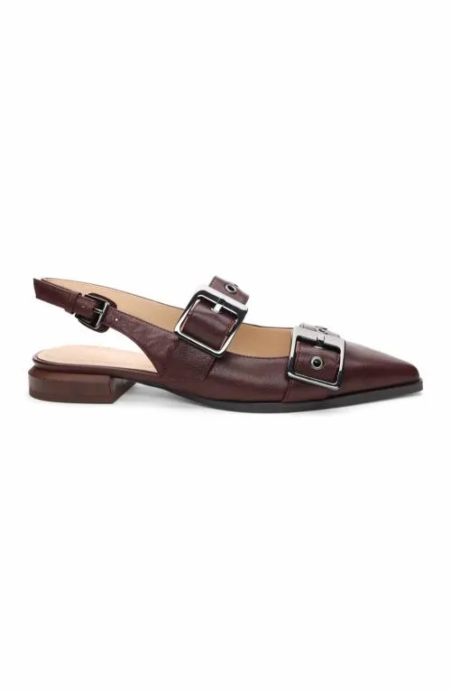 Women Flats Liverpool Los Angeles Villa Leather Slingback With Double Buckle Hickory