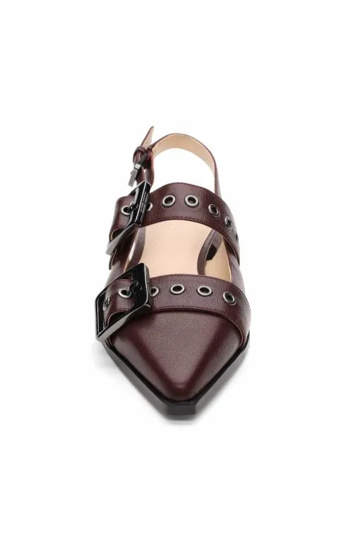 Women Flats Liverpool Los Angeles Villa Leather Slingback With Double Buckle Hickory